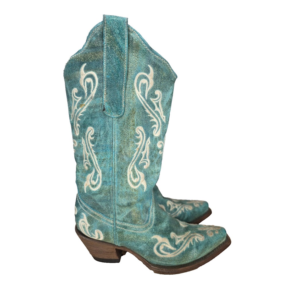 Corral Cortez Western Boots Women 6 M Turquoise Blue Cowgirl Botas Pull On R1973